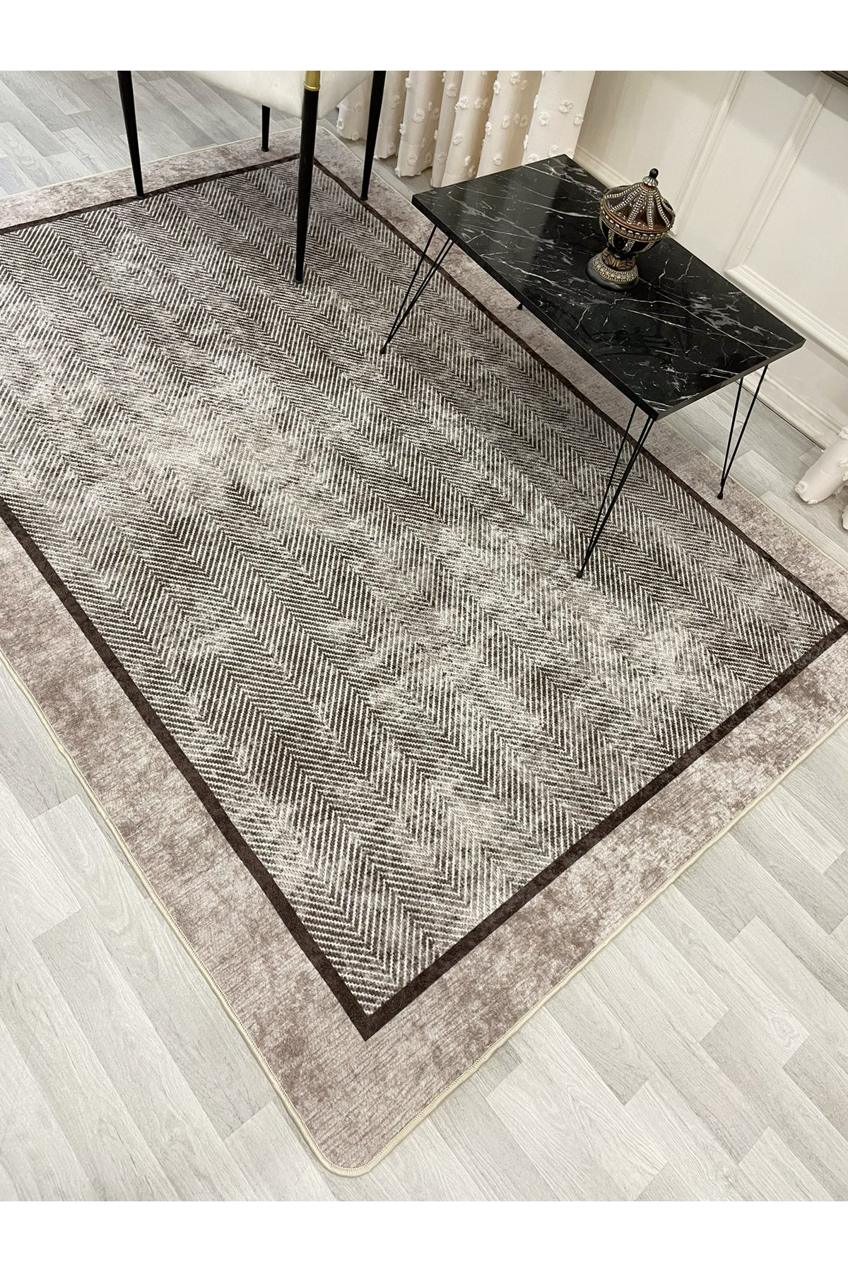 GRAY Jute Sisal-Look Bordered Non-Slip Base Runner Kitchen Rug