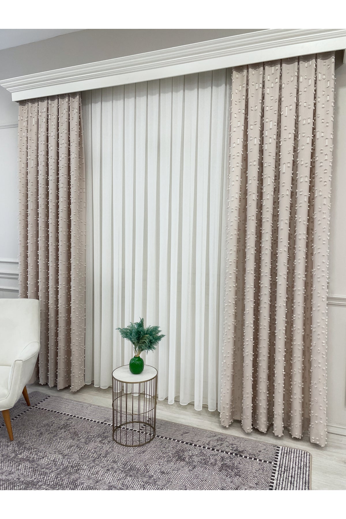 Indigo Blue Pompom Puffy Blackout Curtain 1/3 Dense Pleat