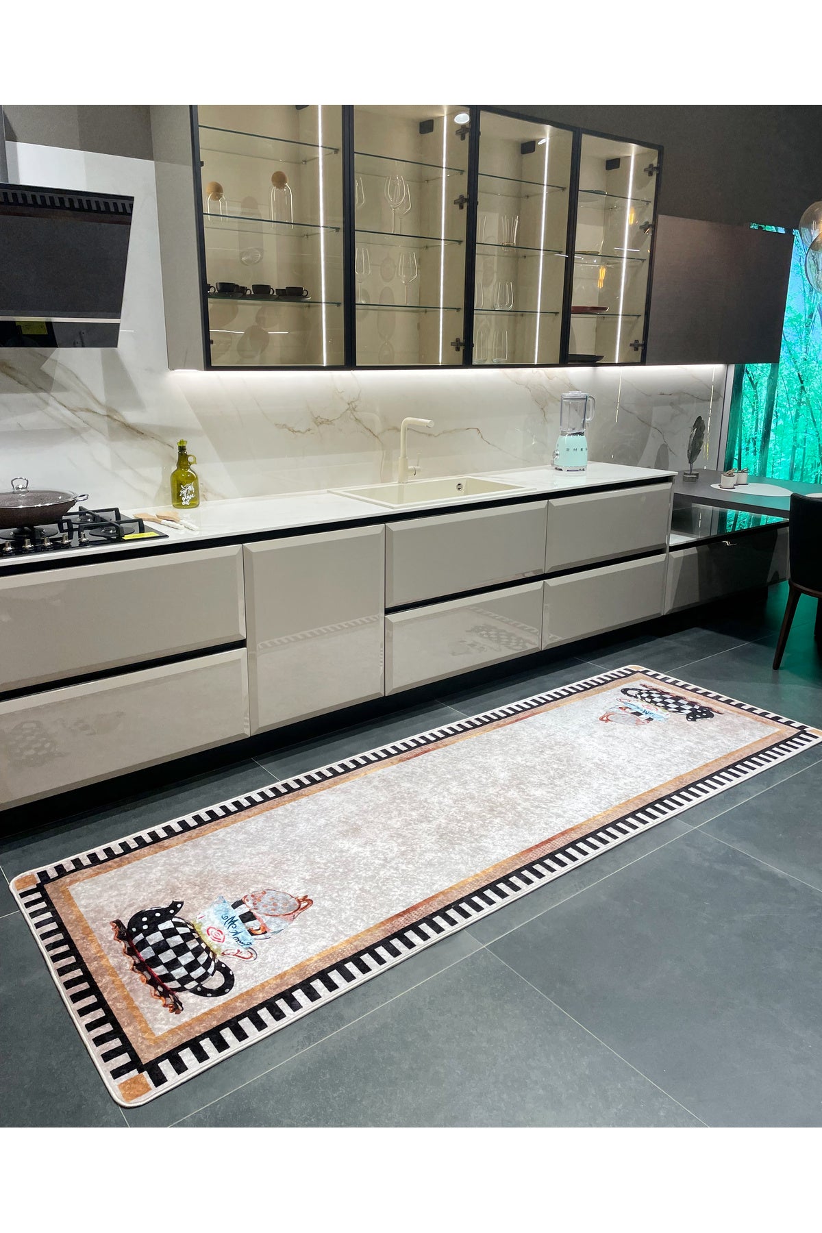 Kitchen Themed Latex Leather Base Kitchen Rug