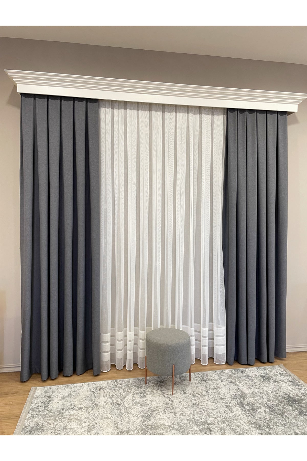 Heathered Milky Brown Linen-Look 1/3 Dense Pleated Blackout Curtain