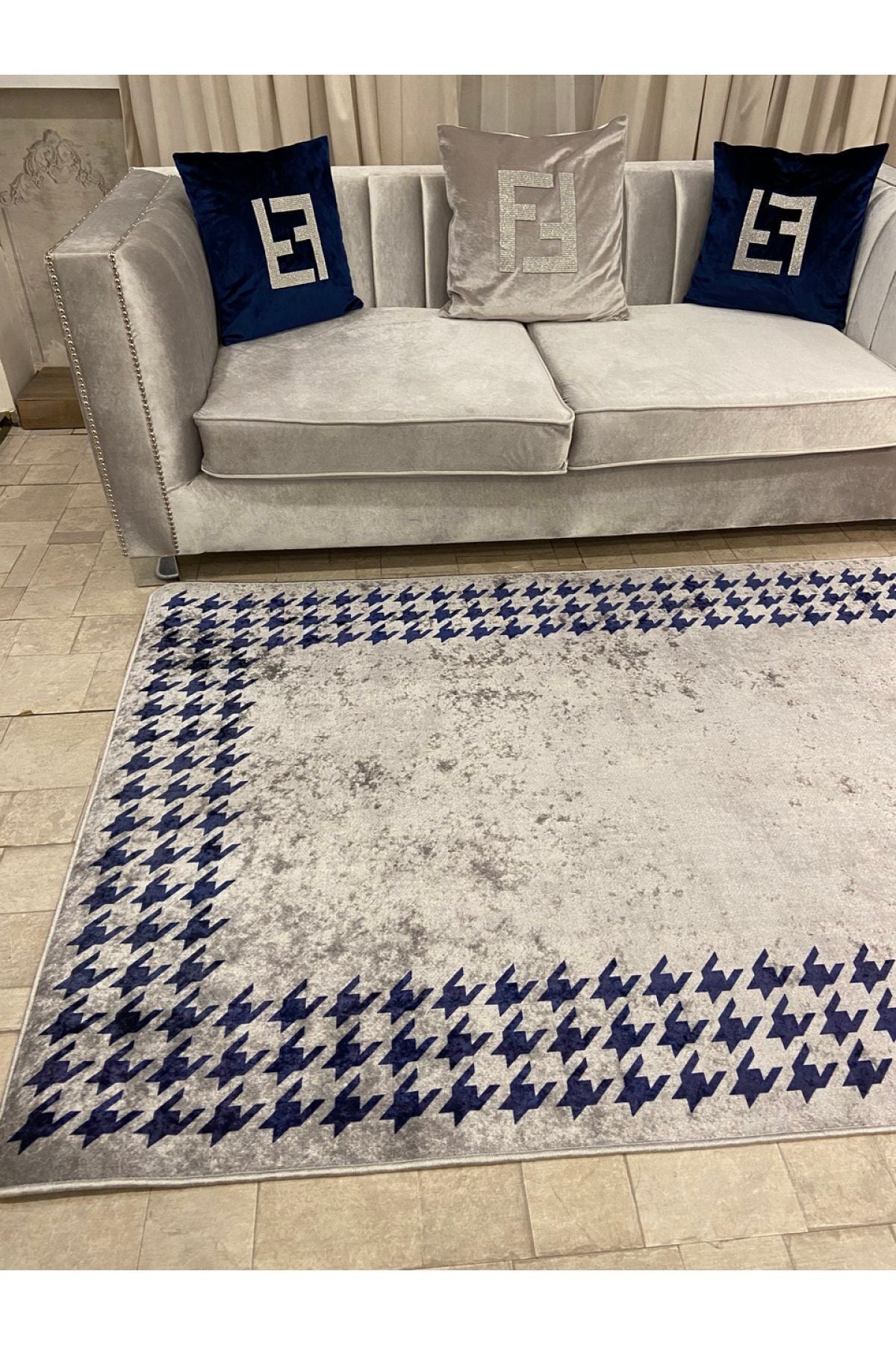 Kruse Kaz Ayağı Desen Saçaksız Lateks Deri Taban Su Geçirmez Leke Tutmaz Halı