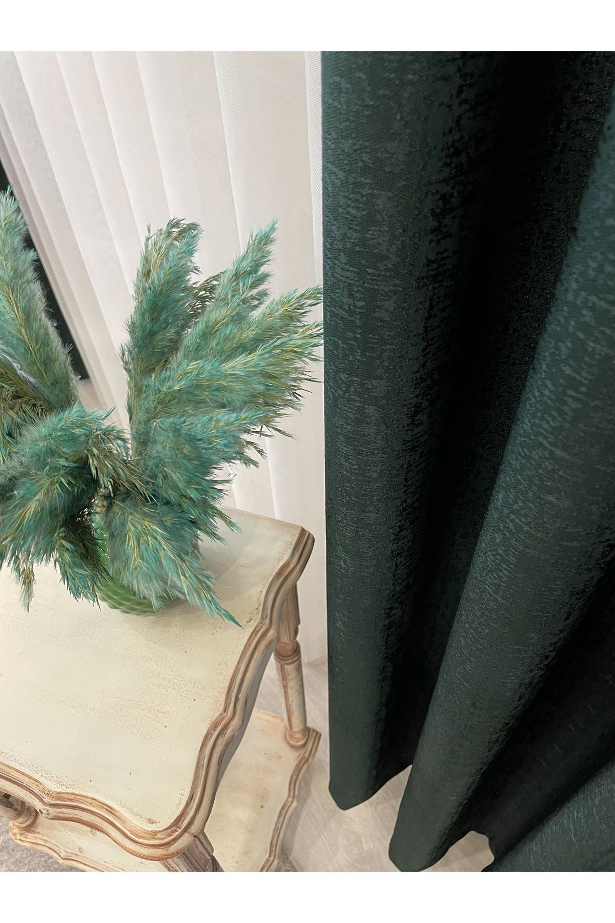 Dark Green - Jacquard Self-Patterned 1/2.5 Pleated Blackout Curtain