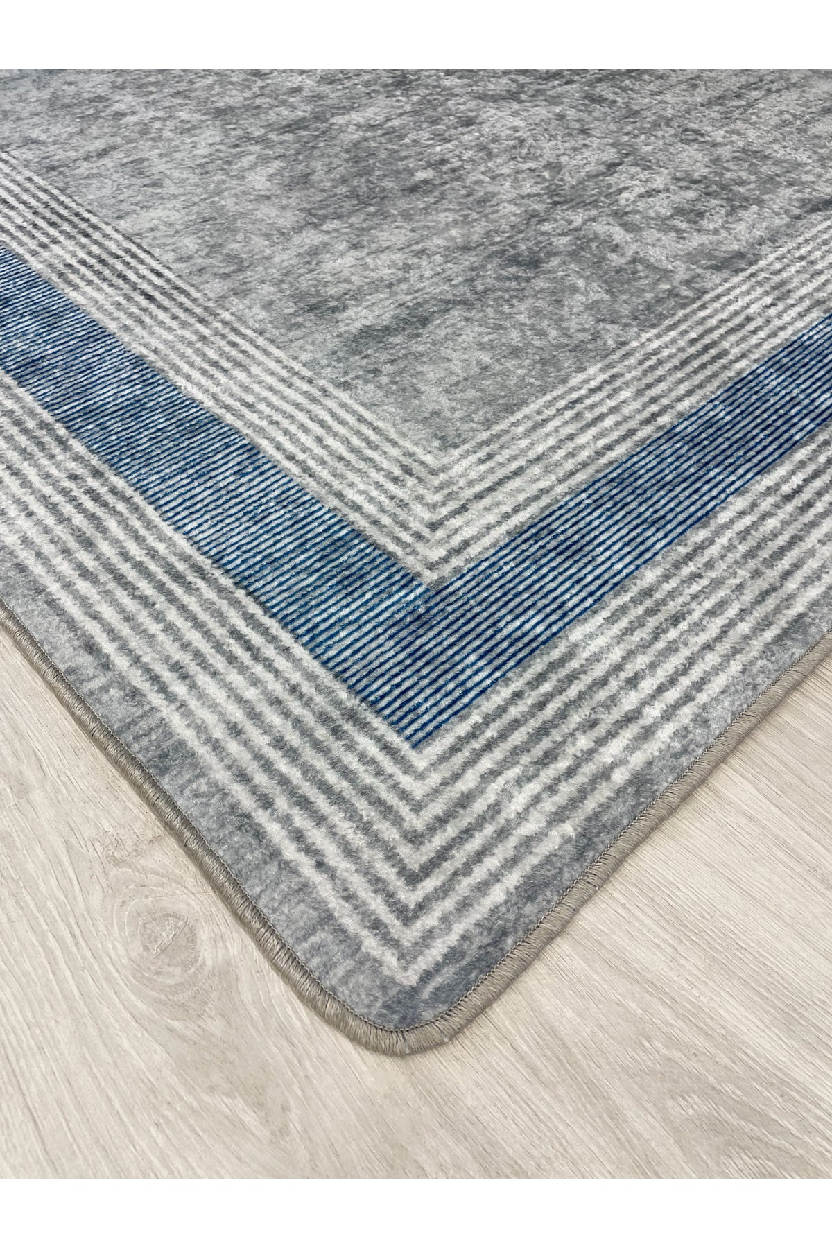 Light Gray Bordered Pattern Latex Leather-Backed Rug