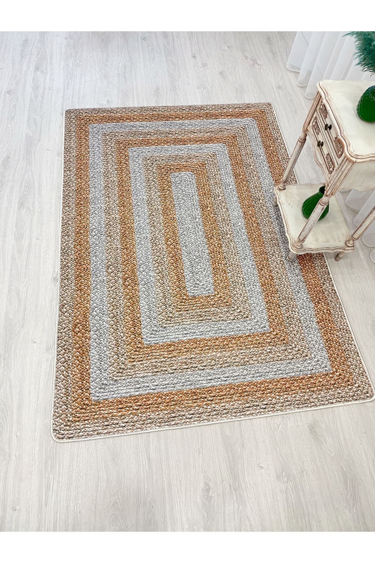 Jute Sisal Bordered Woven Base Rug - Brown - Gray