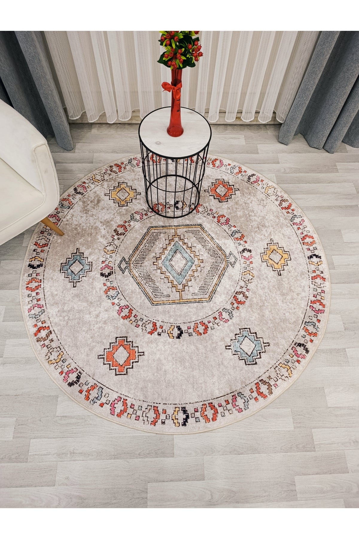 BEIGE Ethnic Kilim Pattern Non-Slip Base Rug