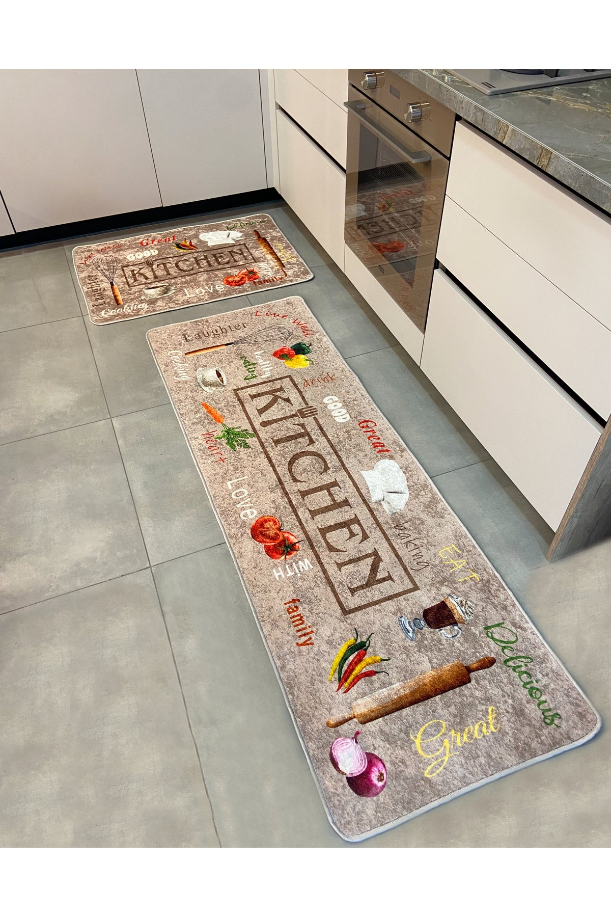 Gray Washable Kitchen Runner Latex Leather Base Rug