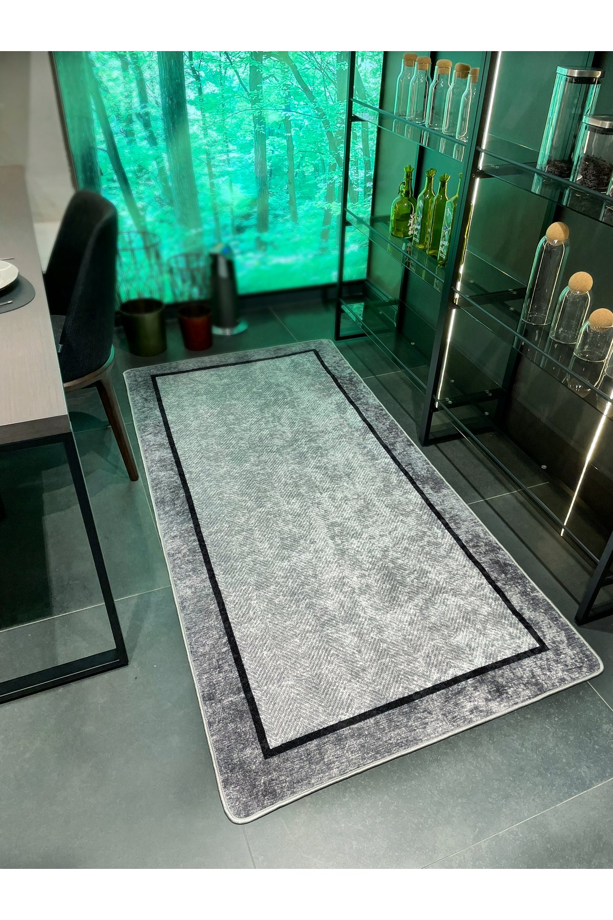 GRAY Jute Sisal-Look Bordered Non-Slip Base Runner Kitchen Rug