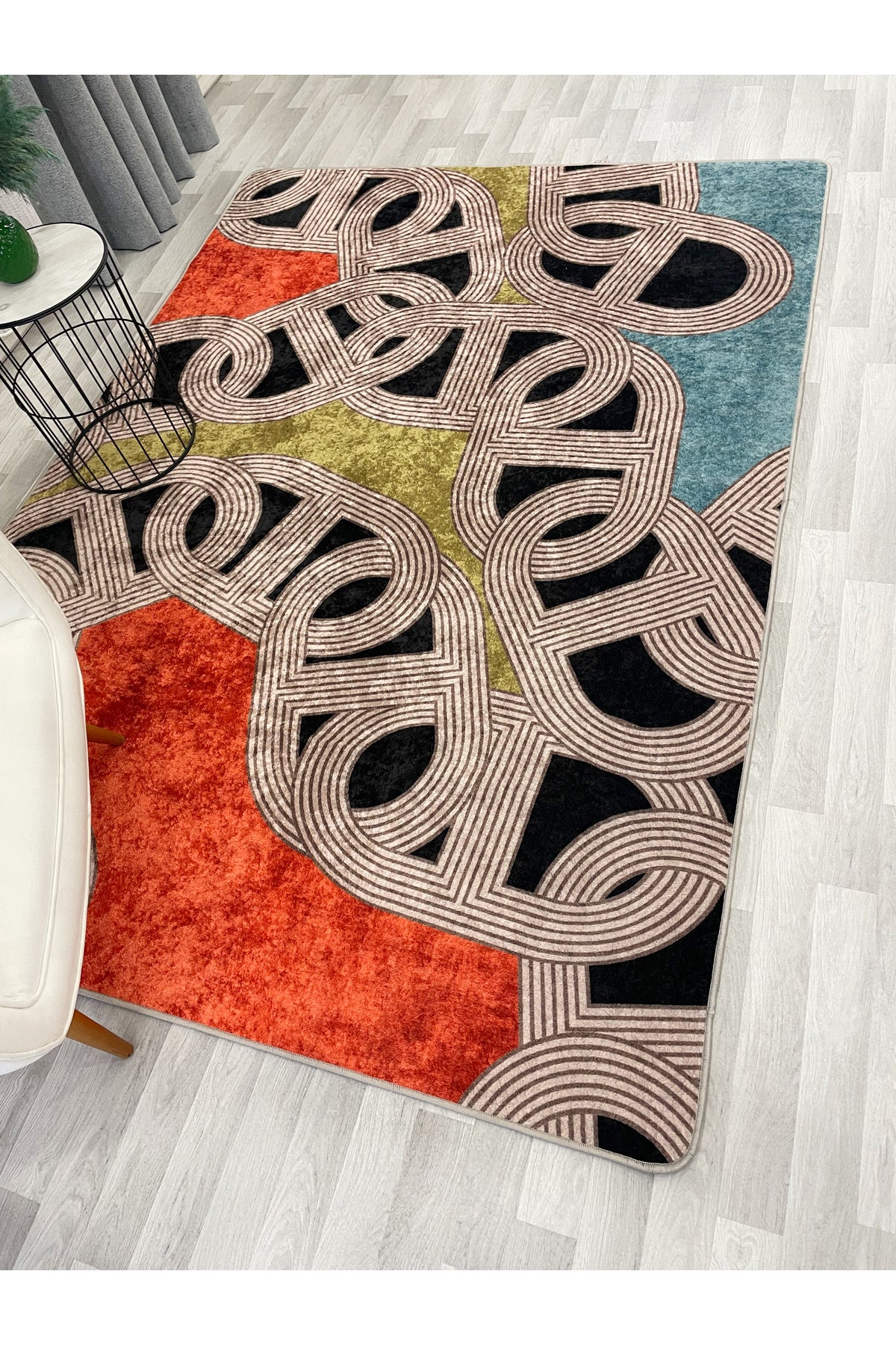 Hook Pattern Modern Design Latex-Backed Rug