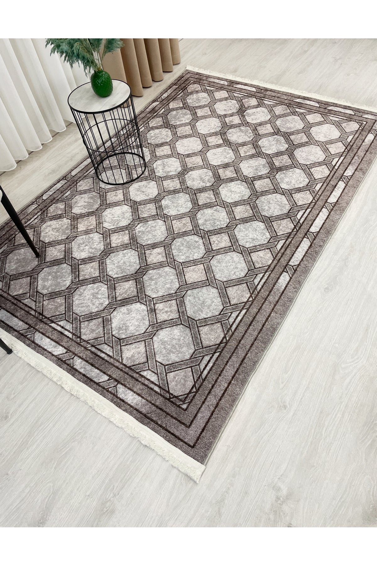 Brown Mink Embossed Look Latex Leather Base Rug