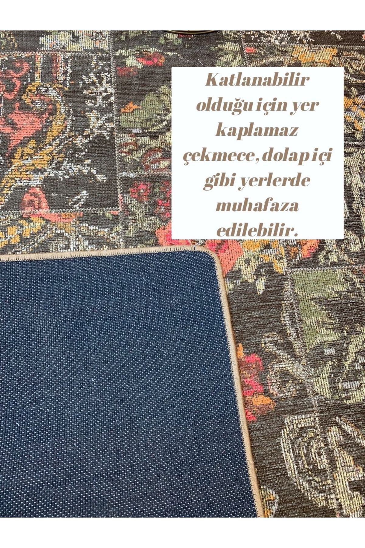 Patchwork Patterned Runner Kitchen Rug, Woven Base Rug