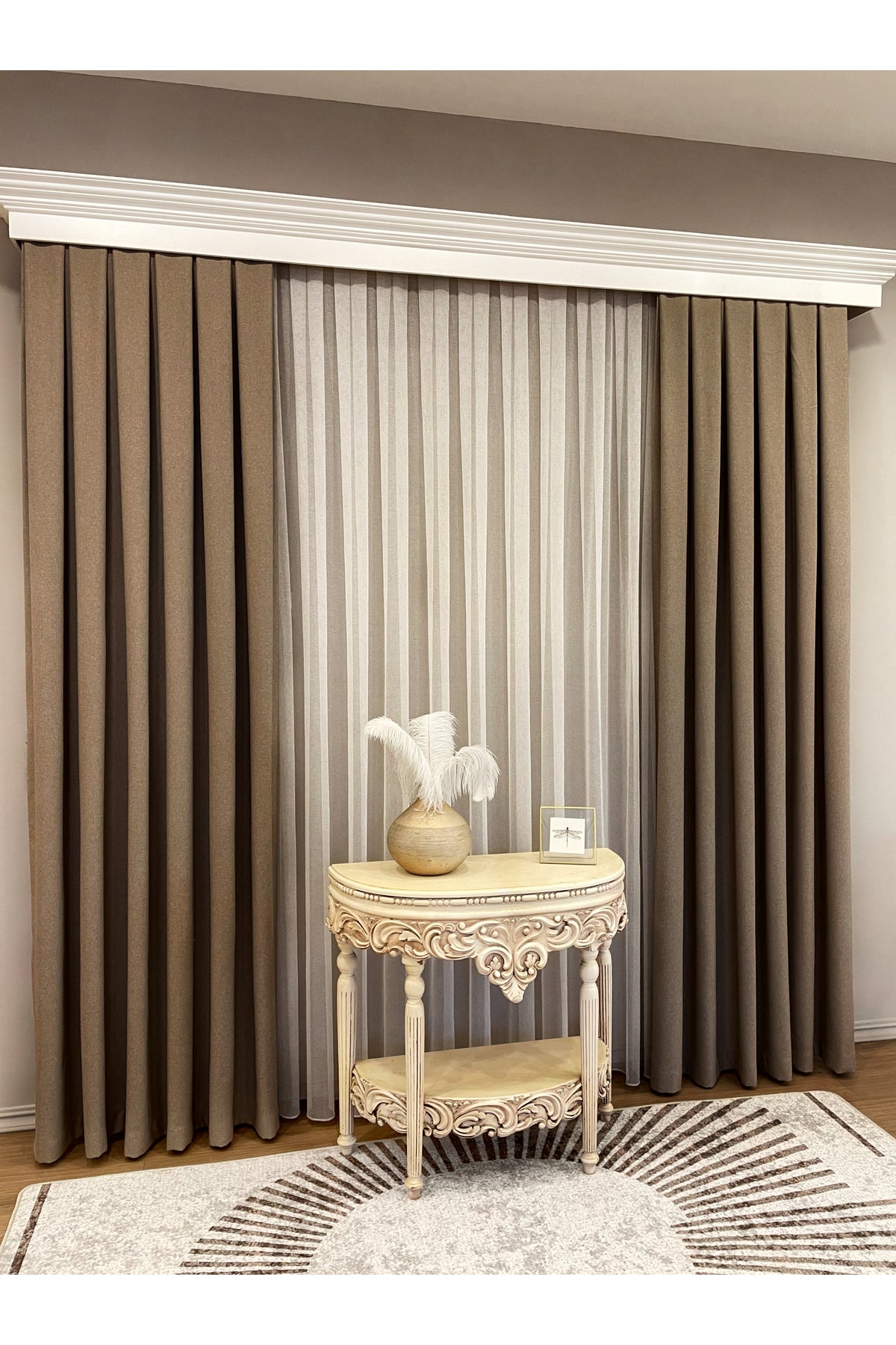 Heathered Milky Brown Linen-Look 1/3 Dense Pleated Blackout Curtain