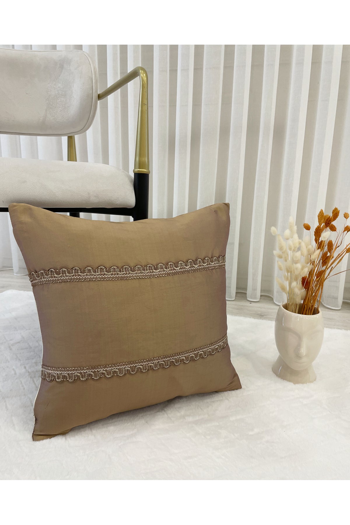 Imported Silk Cushion Pillow Cover with Cord (Oil Green)