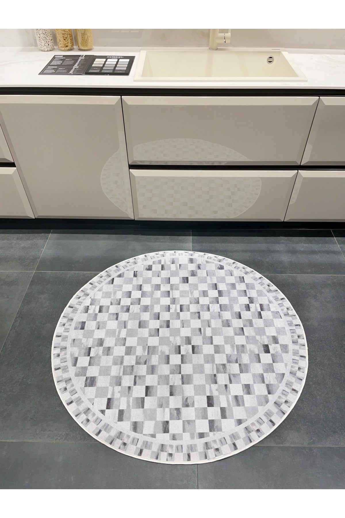Gray Mackenzie-Style Plaid Latex Base Runner Rug