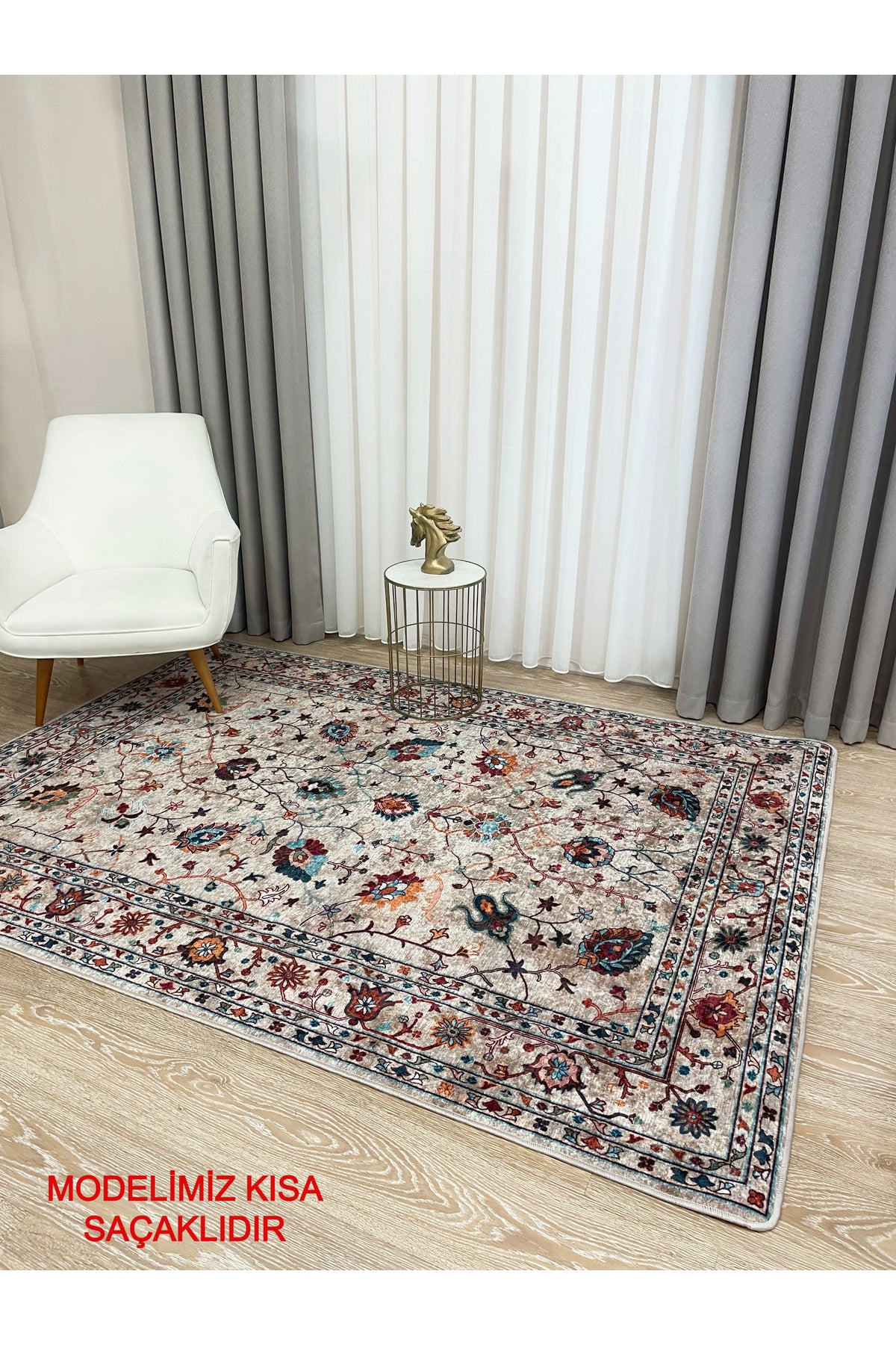 Gray Vintage Floral Latex Non-Slip Base Rug