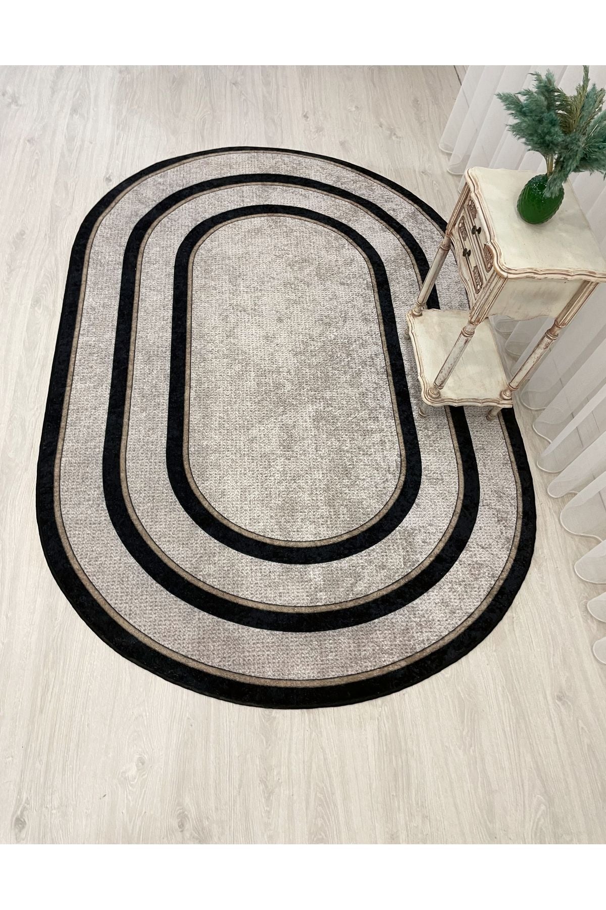 Jute Sisal Bordered Look Decorative Rug - Brown - Black