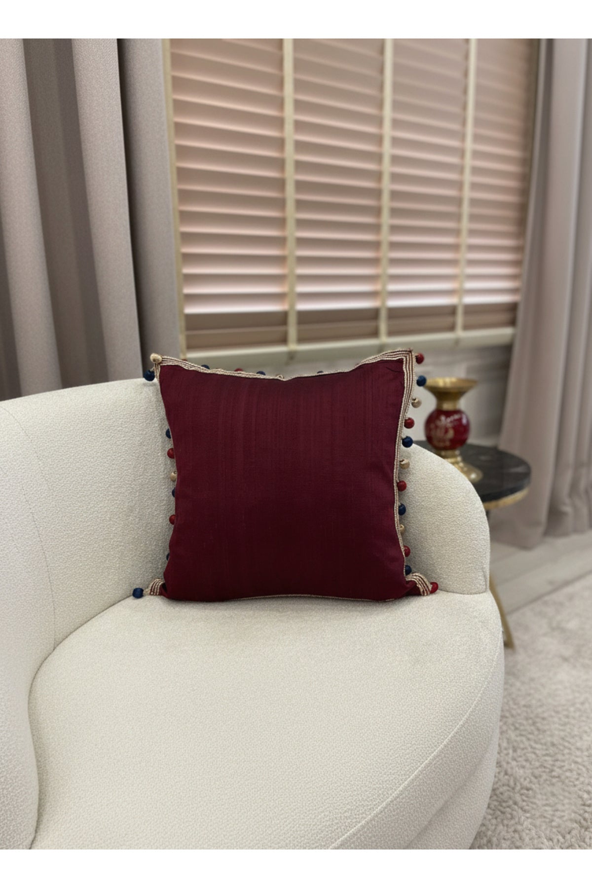 BURGUNDY - Silk Taffeta Throw Pillow Cover (45X45)