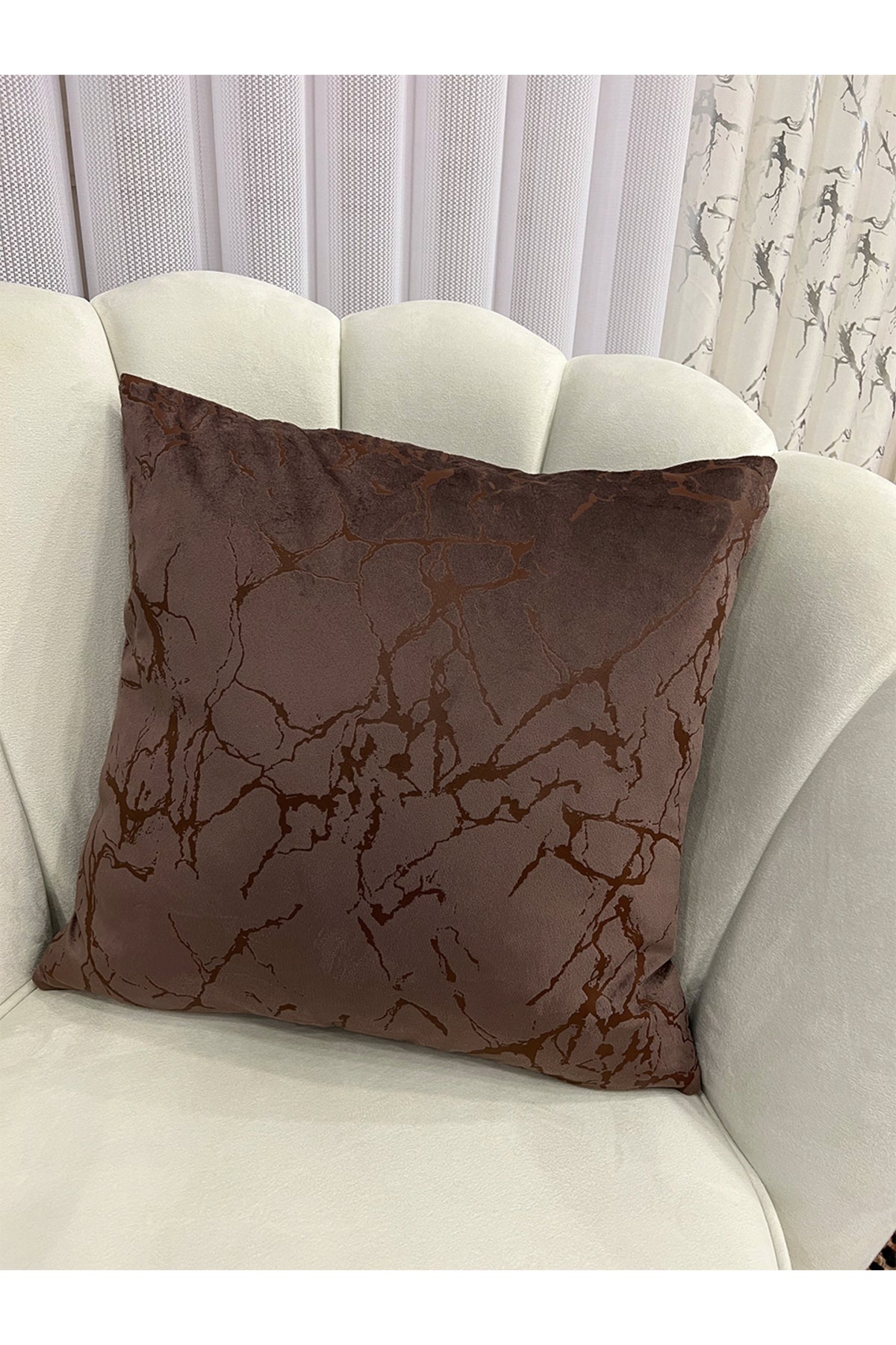 Set of 2 Velvet Throw Pillow Covers Ecru-Silver Foil (45X45)