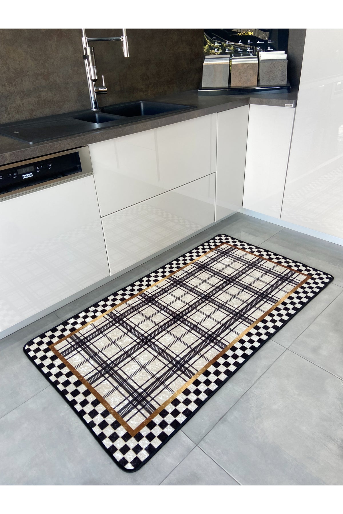 Checkered Plaid Patterned Latex Base Kitchen Rug
