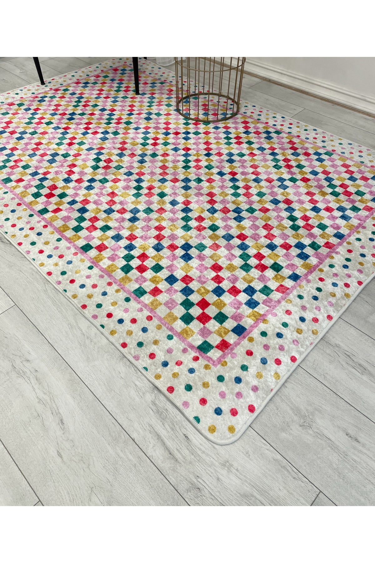 Polka Dot Checkered Latex Base Kids Rug