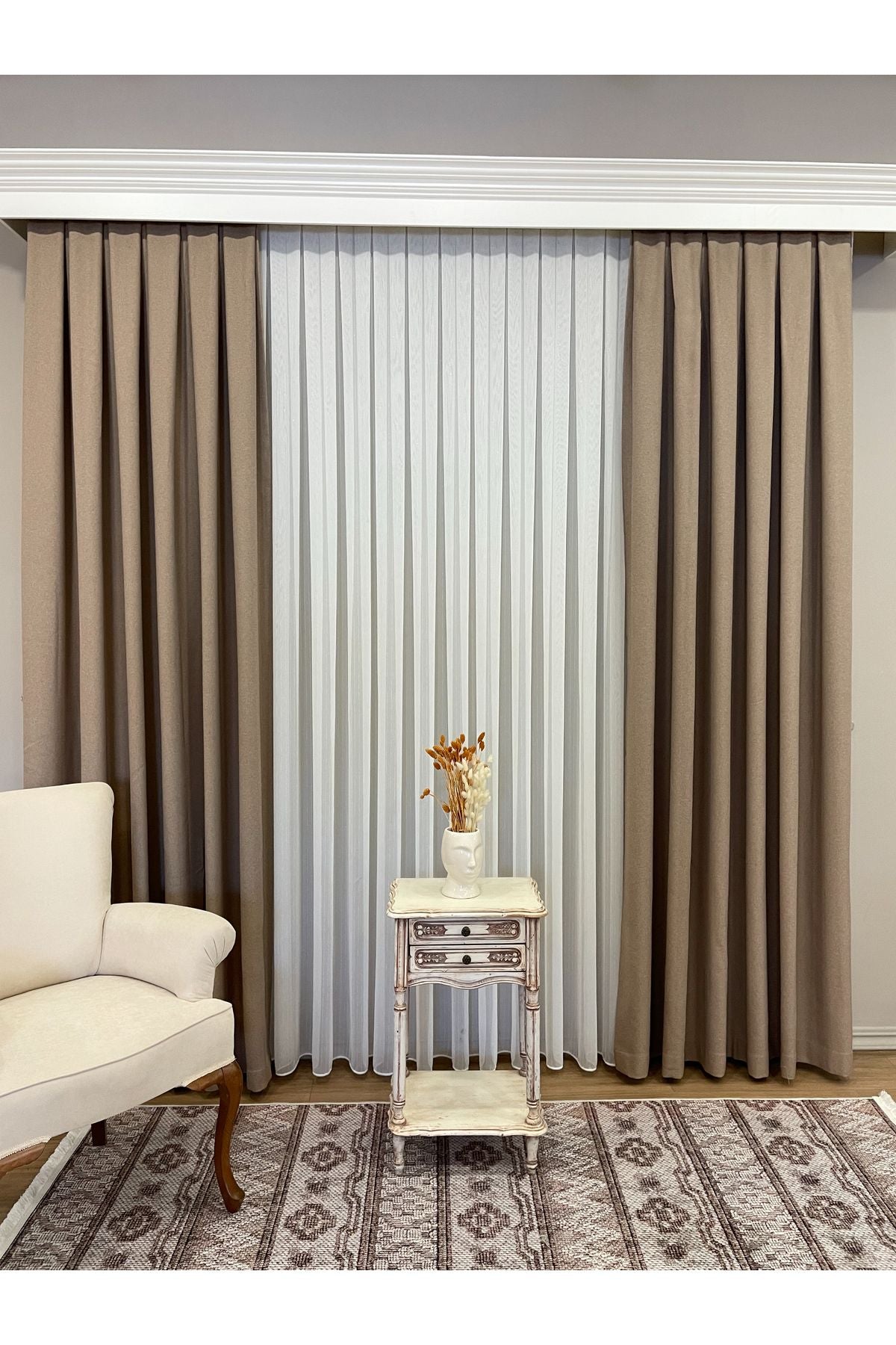 Ecru Pearl Shimmer Self-Striped 1/3 Dense Pleated Sheer Curtain