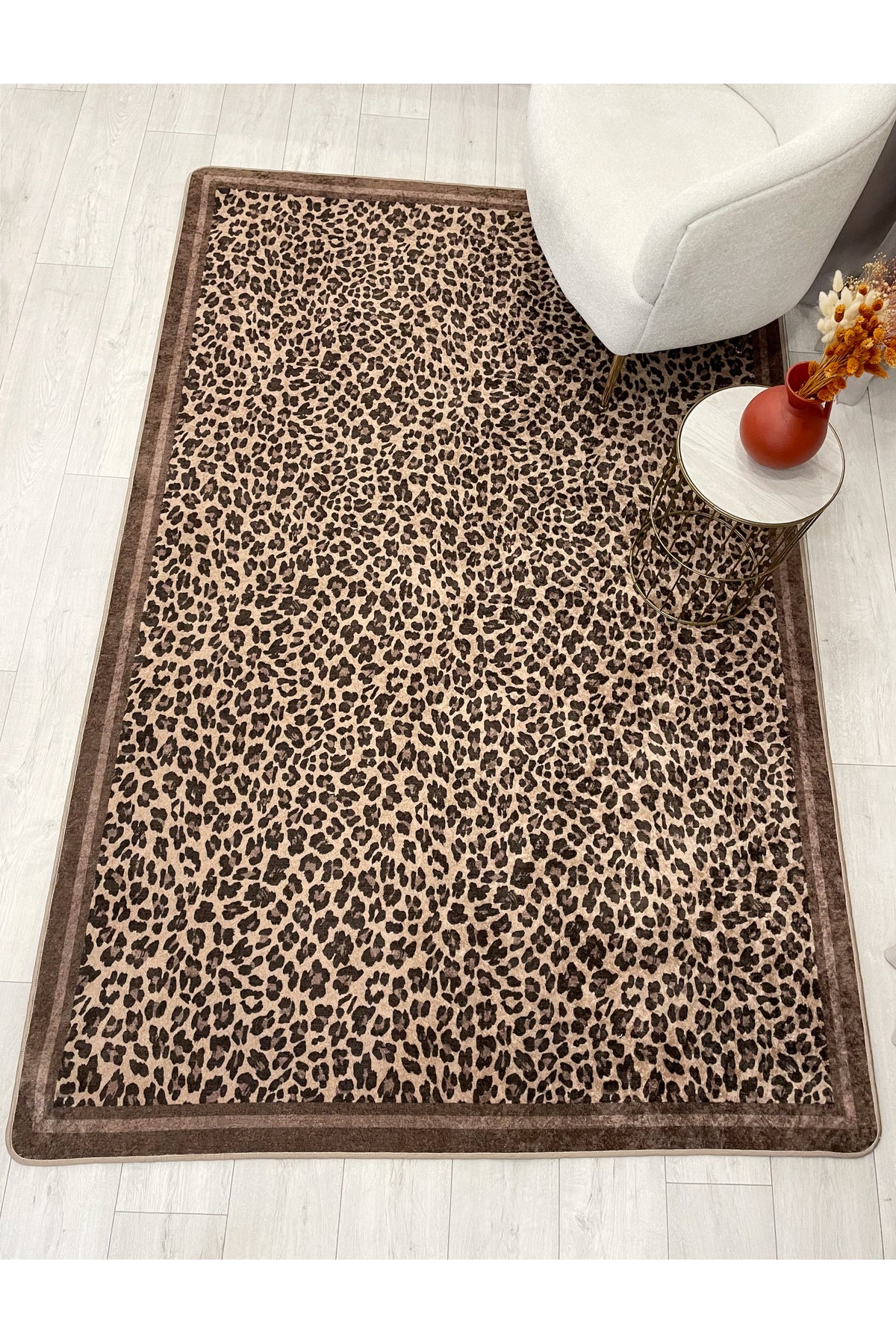 Leopard Pattern Oval Latex Leather Rug