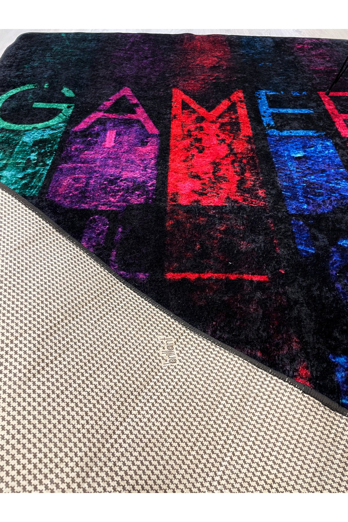 Gamer Gaming Black Youth Room Latex Leather Backing Rug