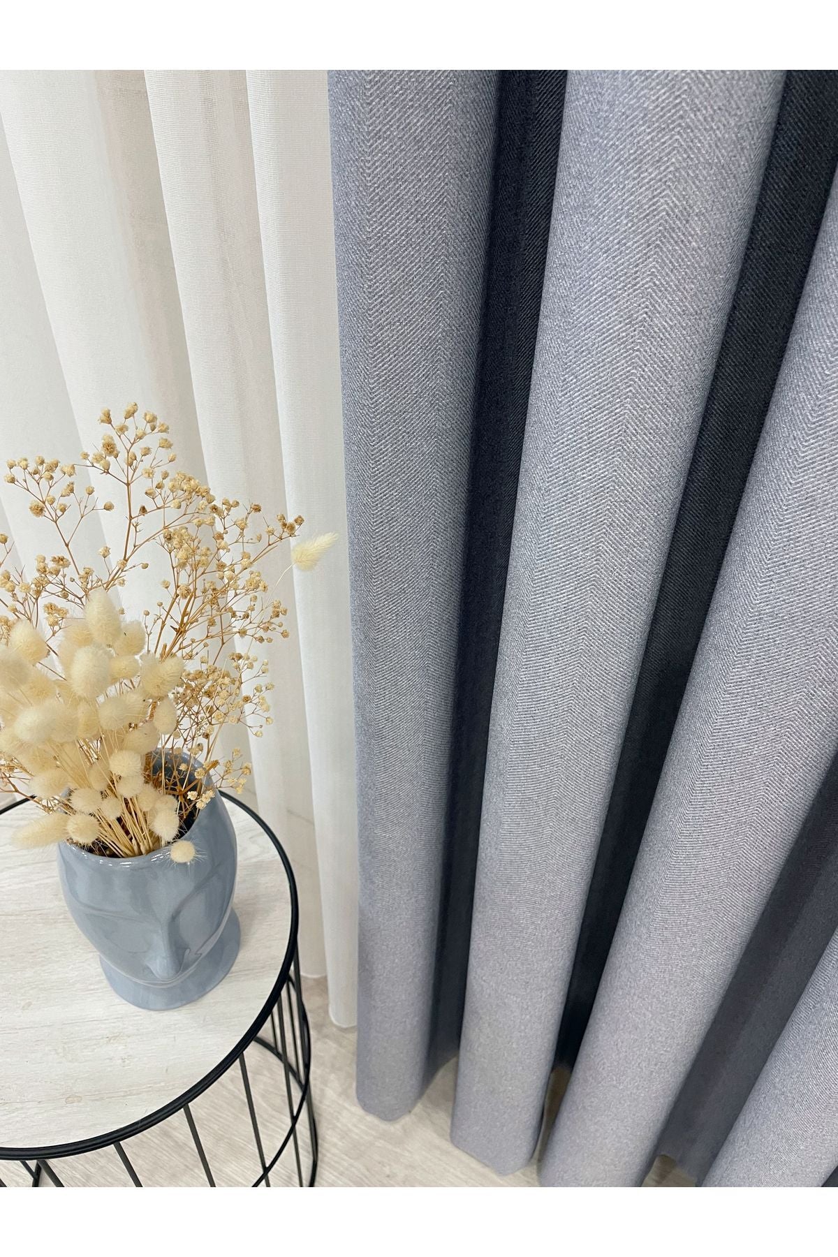 Heathered Milky Brown Linen-Look 1/3 Dense Pleated Blackout Curtain