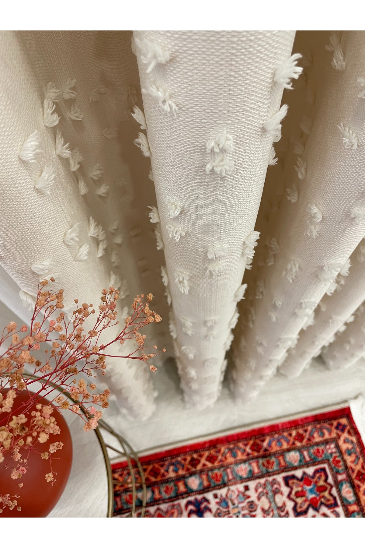 Indigo Blue Pompom Puffy Blackout Curtain 1/3 Dense Pleat