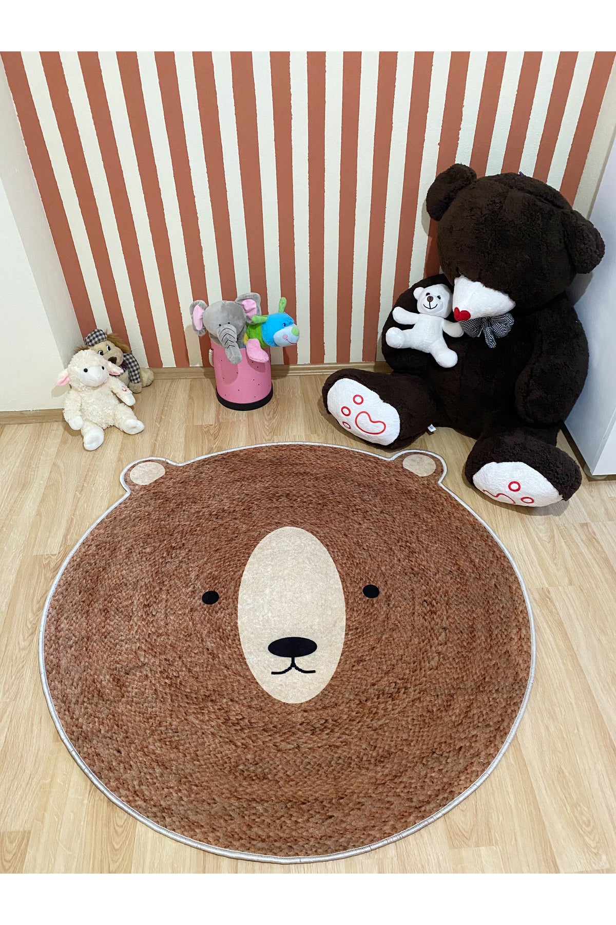Cute Bear Themed Jute-Look Children's Rug - Brown