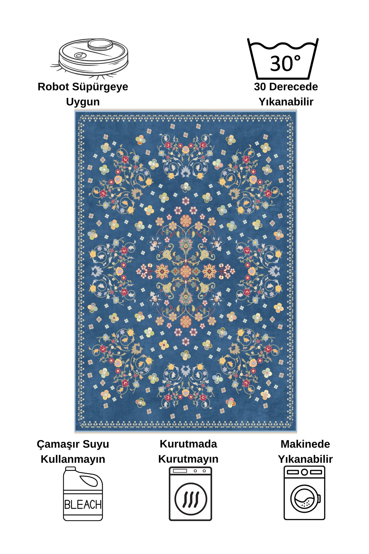 BEIGE Floral Patterned Vintage Latex Base Rug