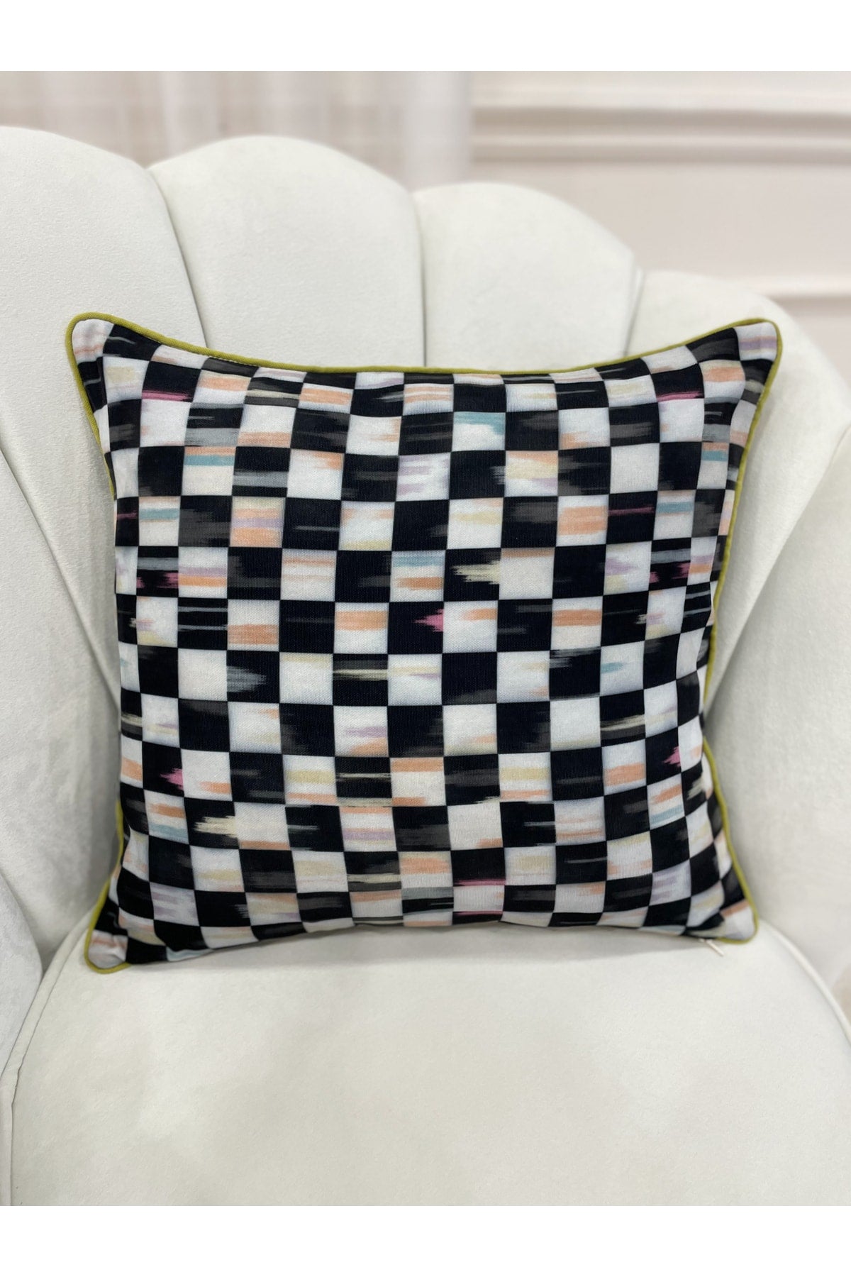 Checkered Soft Fabric Piped Edge Cushion Cover (45x45)