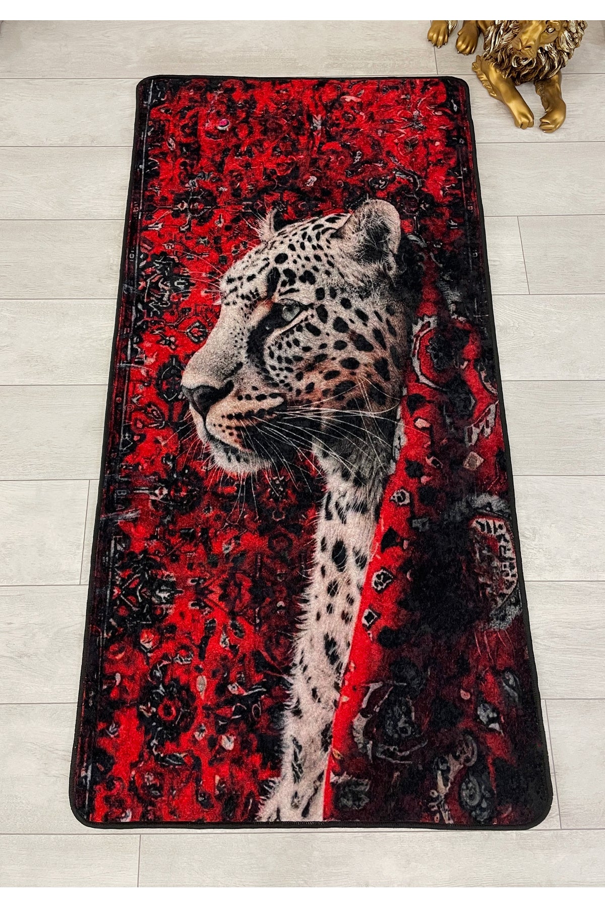 Leopard Pattern Red Decorative Latex Rug