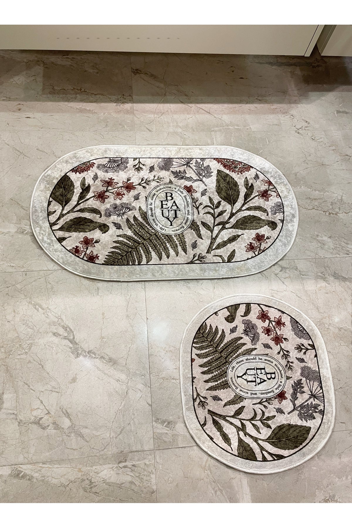 2 li Çiçek Desenli 60x100 - 60x50 Beauty Lateks Taban Banyo Paspas