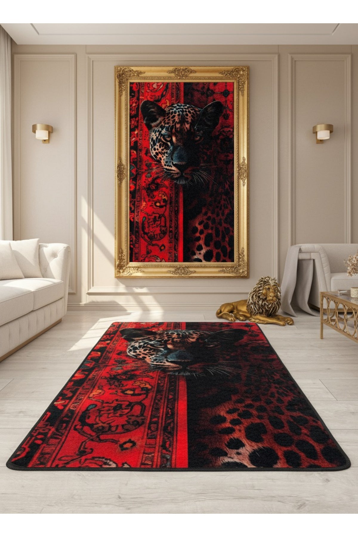 Cheetah Print Red Decorative Latex Rug