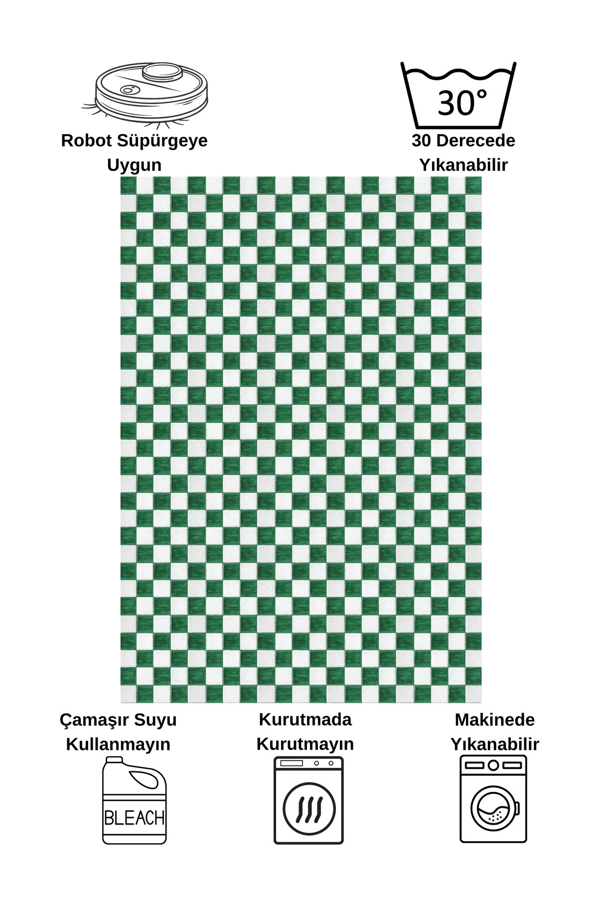 Beige Green Checkered Non-Slip Base Rug