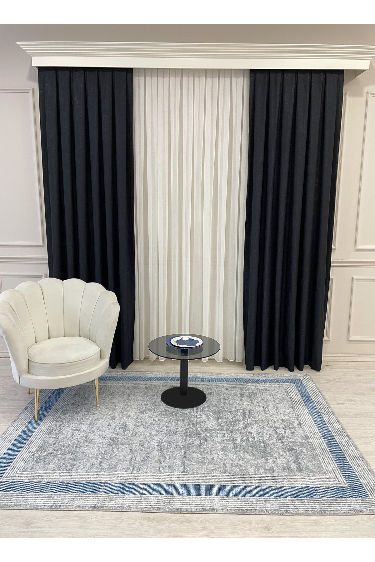 Light Gray Bordered Pattern Latex Leather-Backed Rug