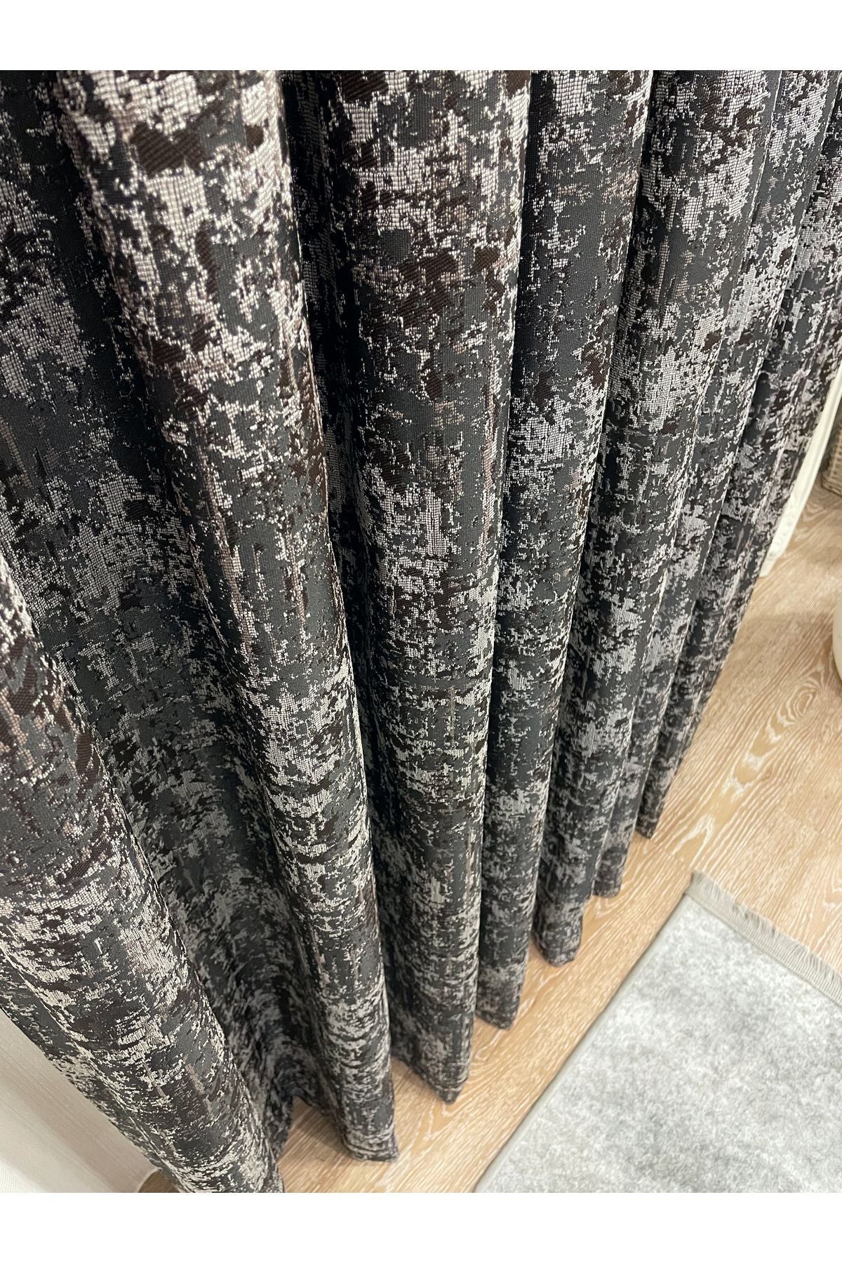 Orange - Brown Abstract Pattern 1/3 Tight Pleat Jacquard Woven Blackout Curtain