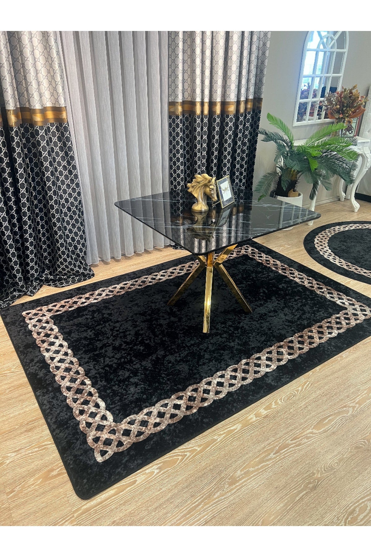 Chain Patterned Gray - Black Decorative Rug