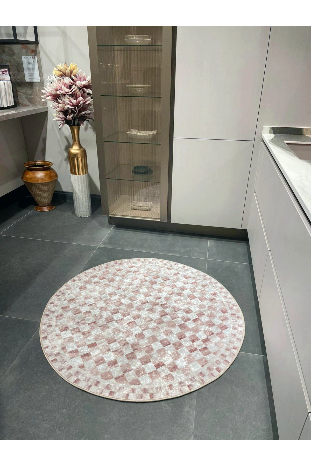 Gray Mackenzie-Style Plaid Latex Base Runner Rug