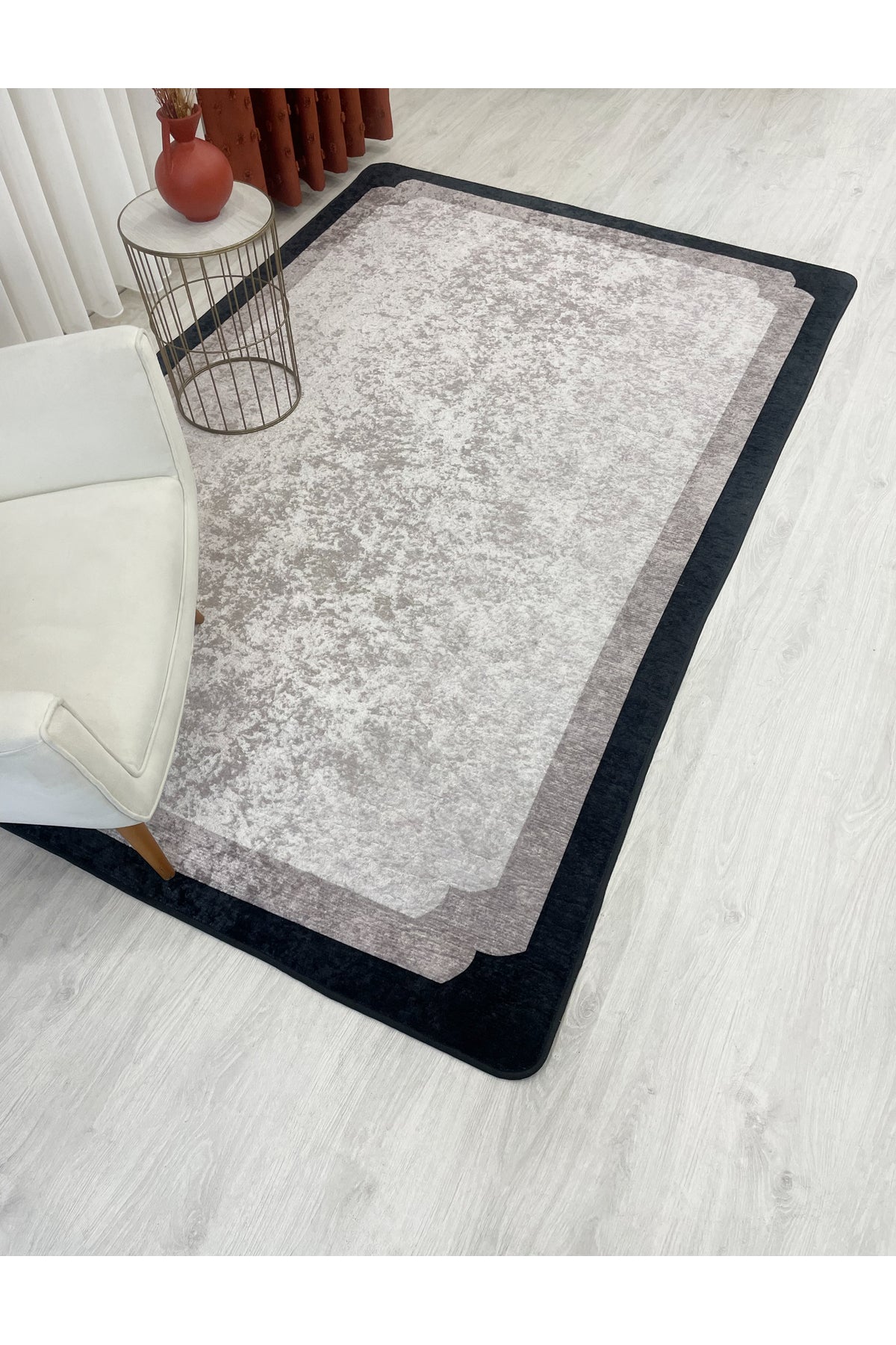 BEIGE-BLACK Framed Border Modern Pattern Latex Base Rug