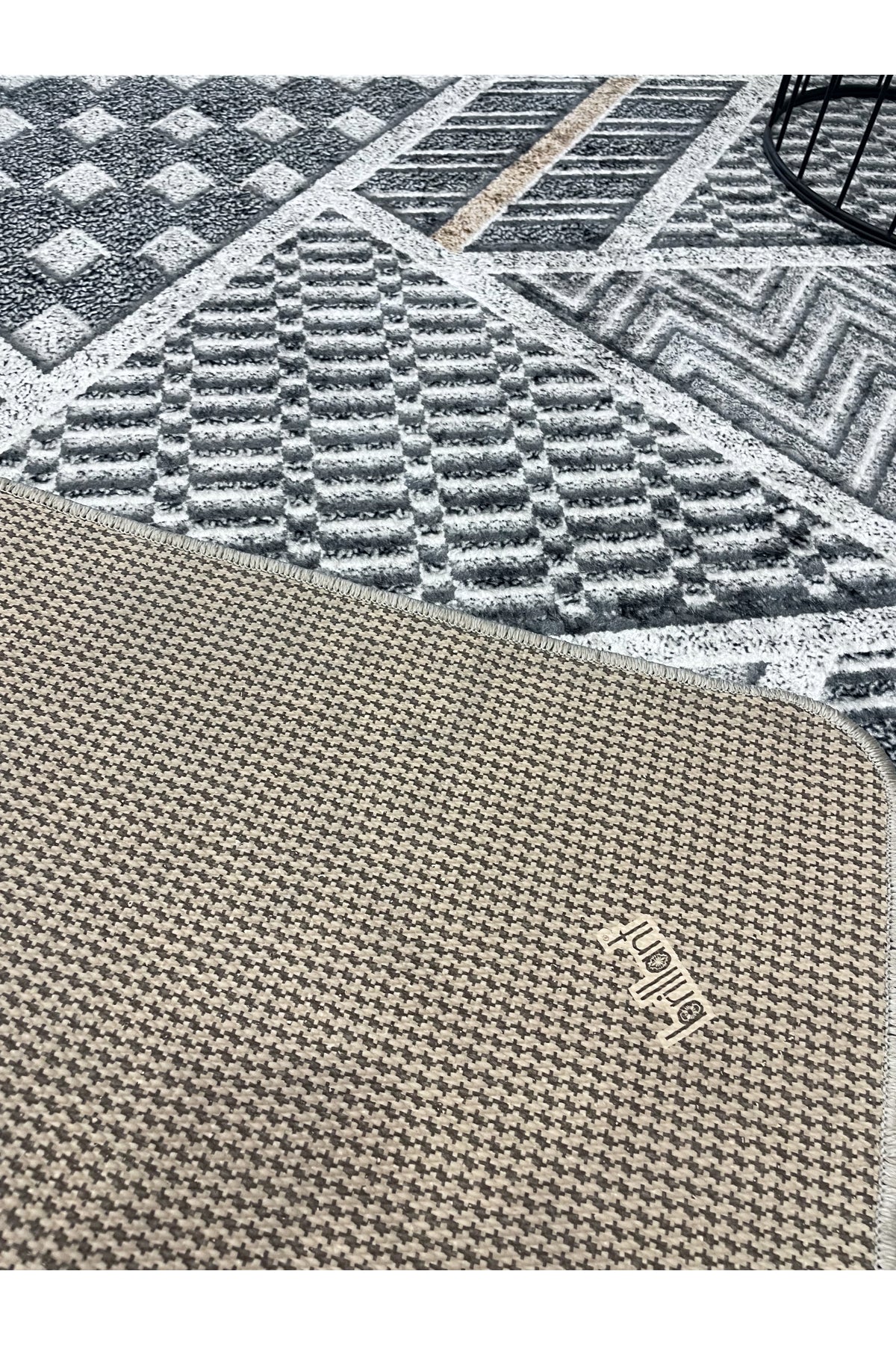 Brown Embossed Look Latex Leather Base Rug