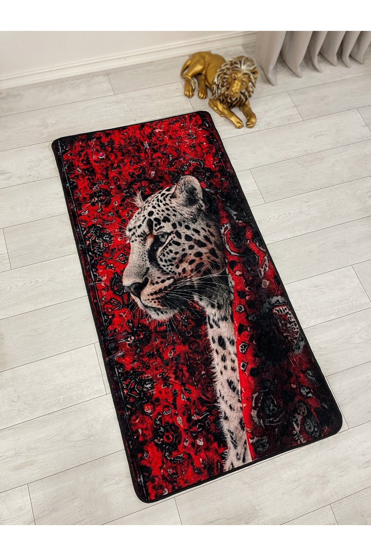 Leopard Pattern Red Decorative Latex Rug