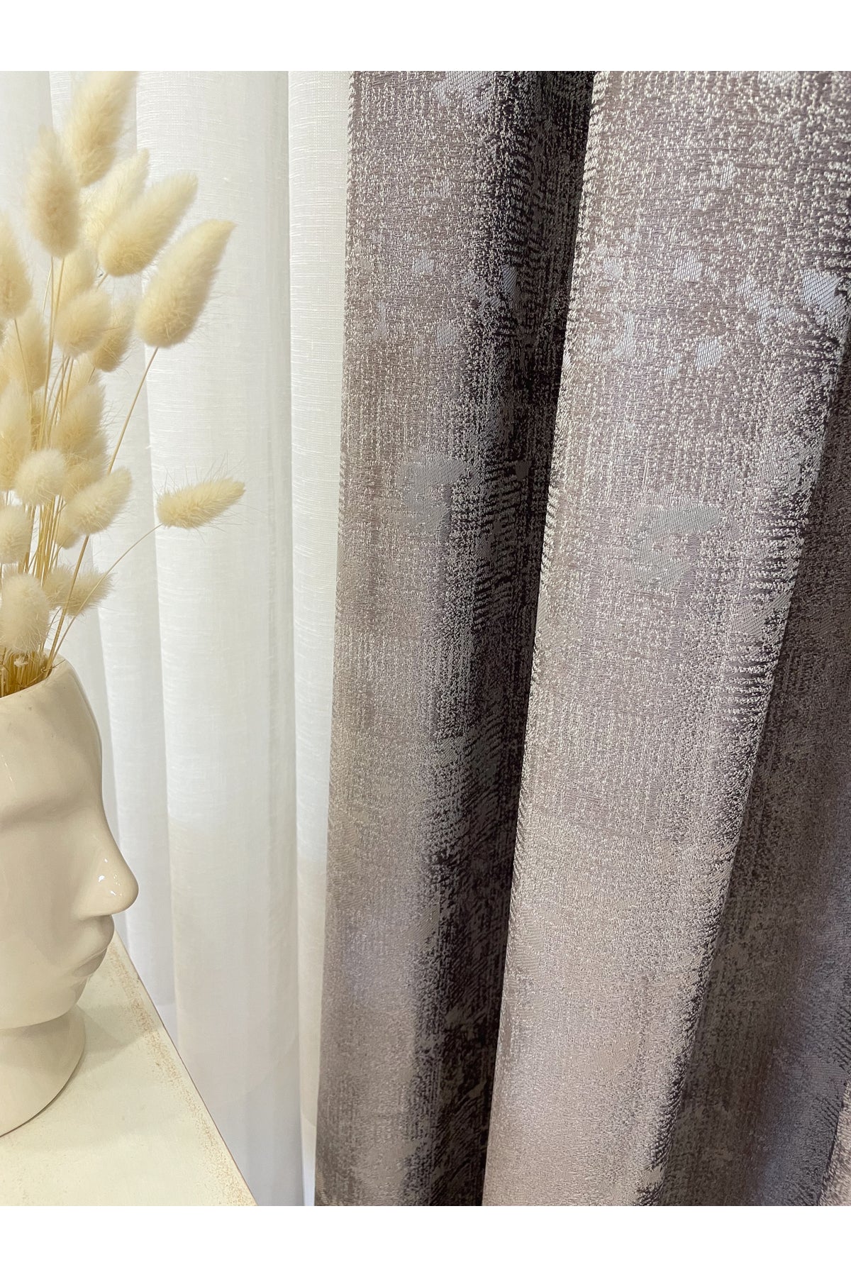 Gray - Mink - Jacquard Self-Patterned 1/3 Pleated Blackout Curtain