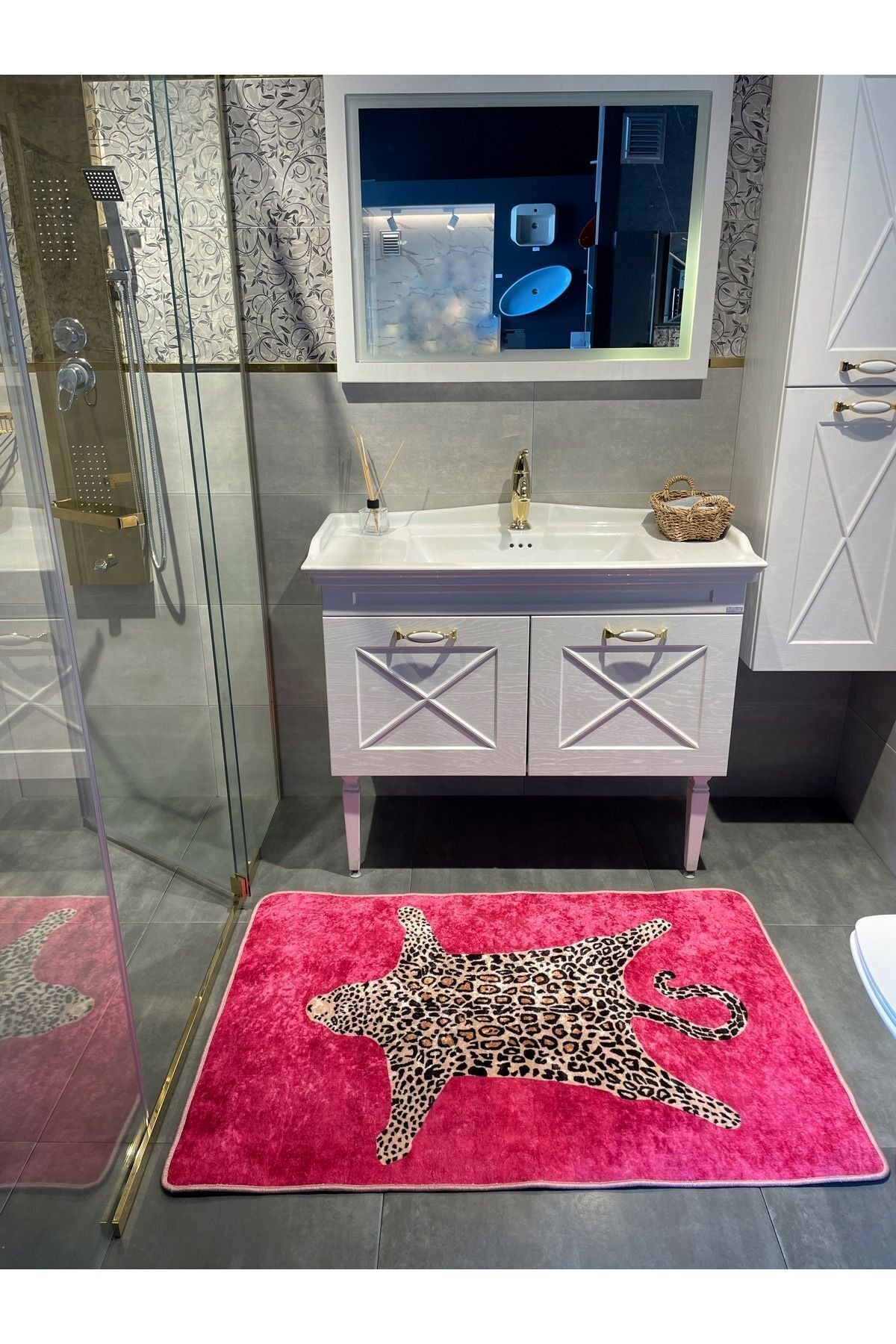 Leopard Pattern Washable 80x120 Single Bath Mat - Black