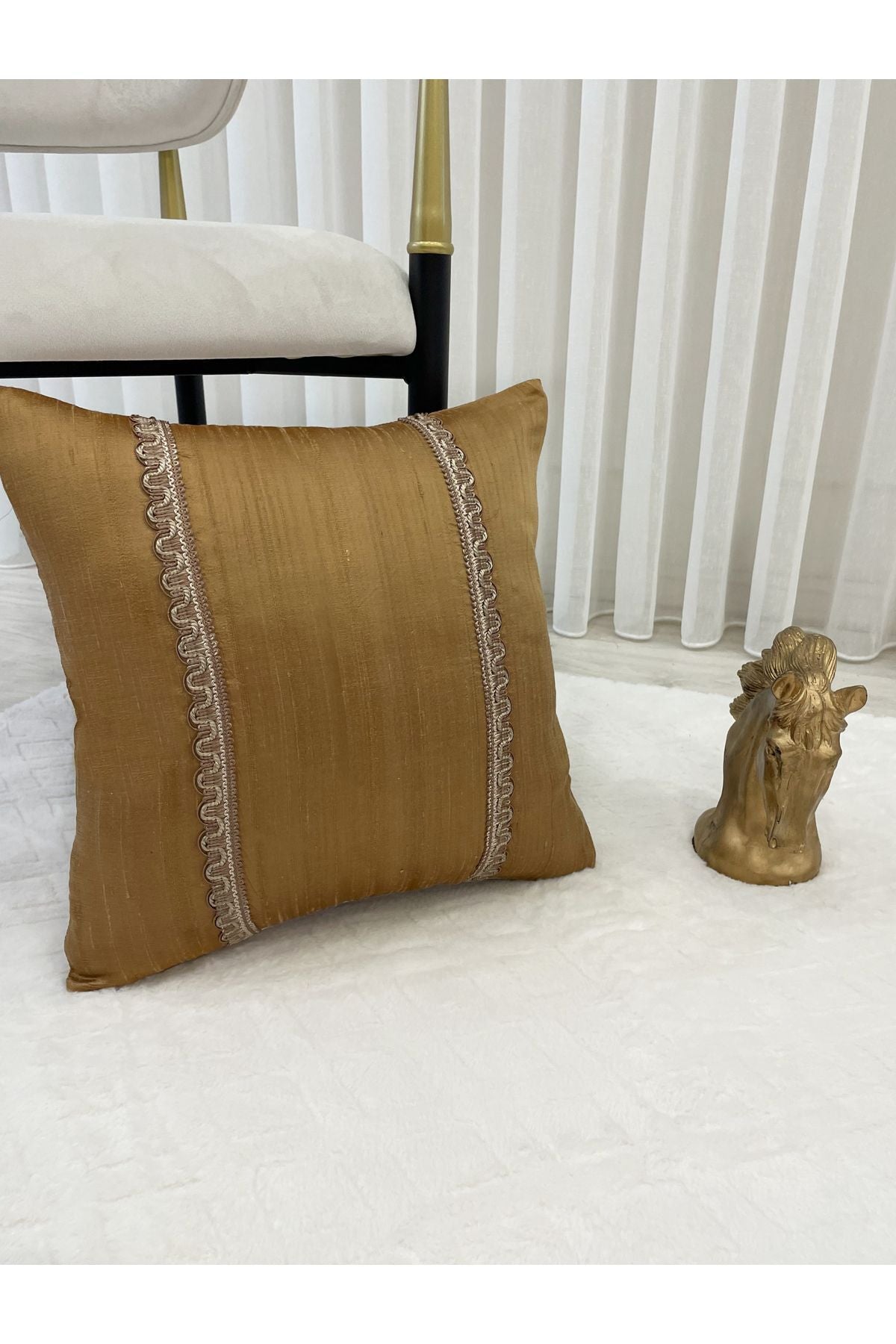 Imported Silk Cushion Pillow Cover with Cord (45x45) (Copper Brown)