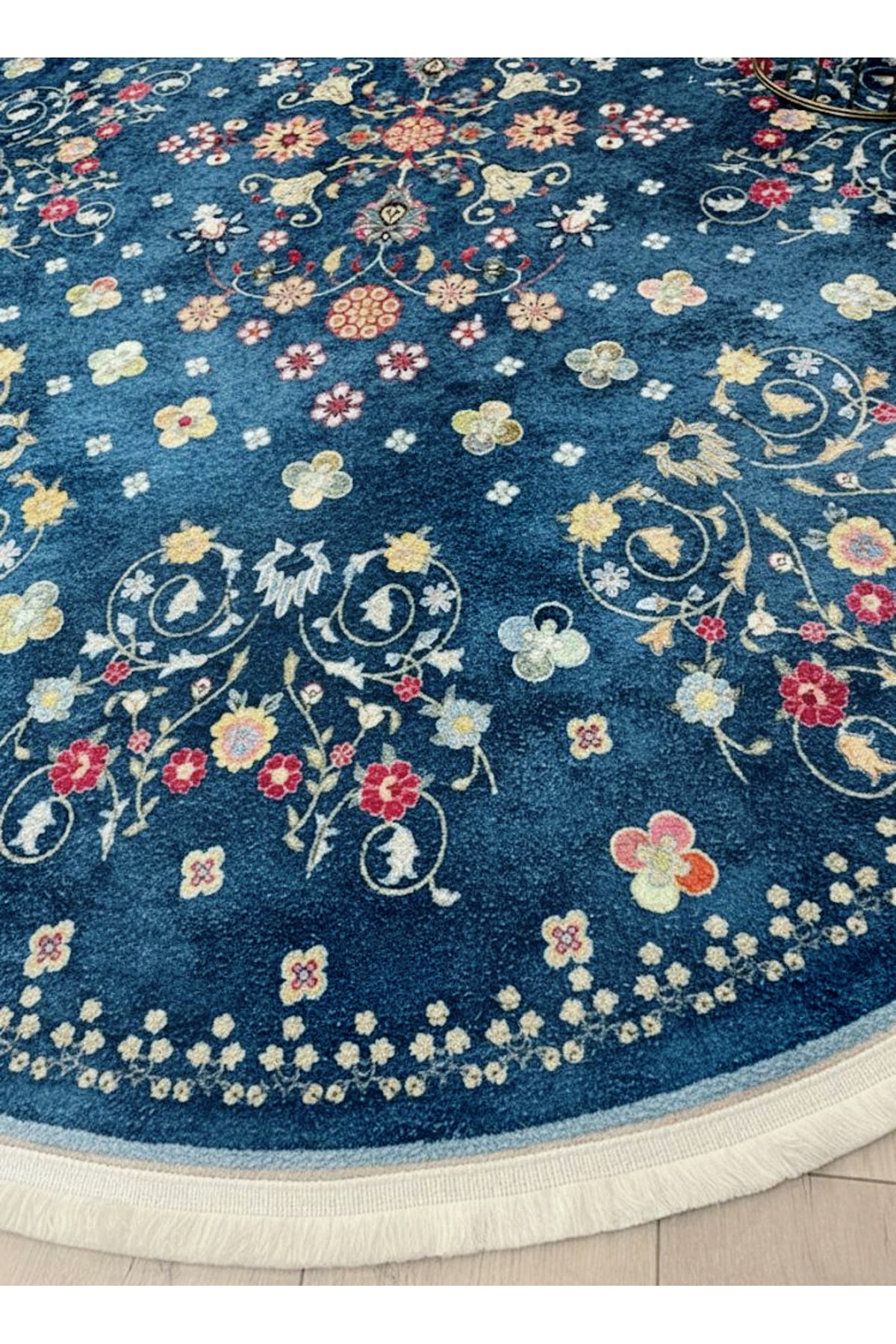 BEIGE Floral Patterned Vintage Latex Base Rug