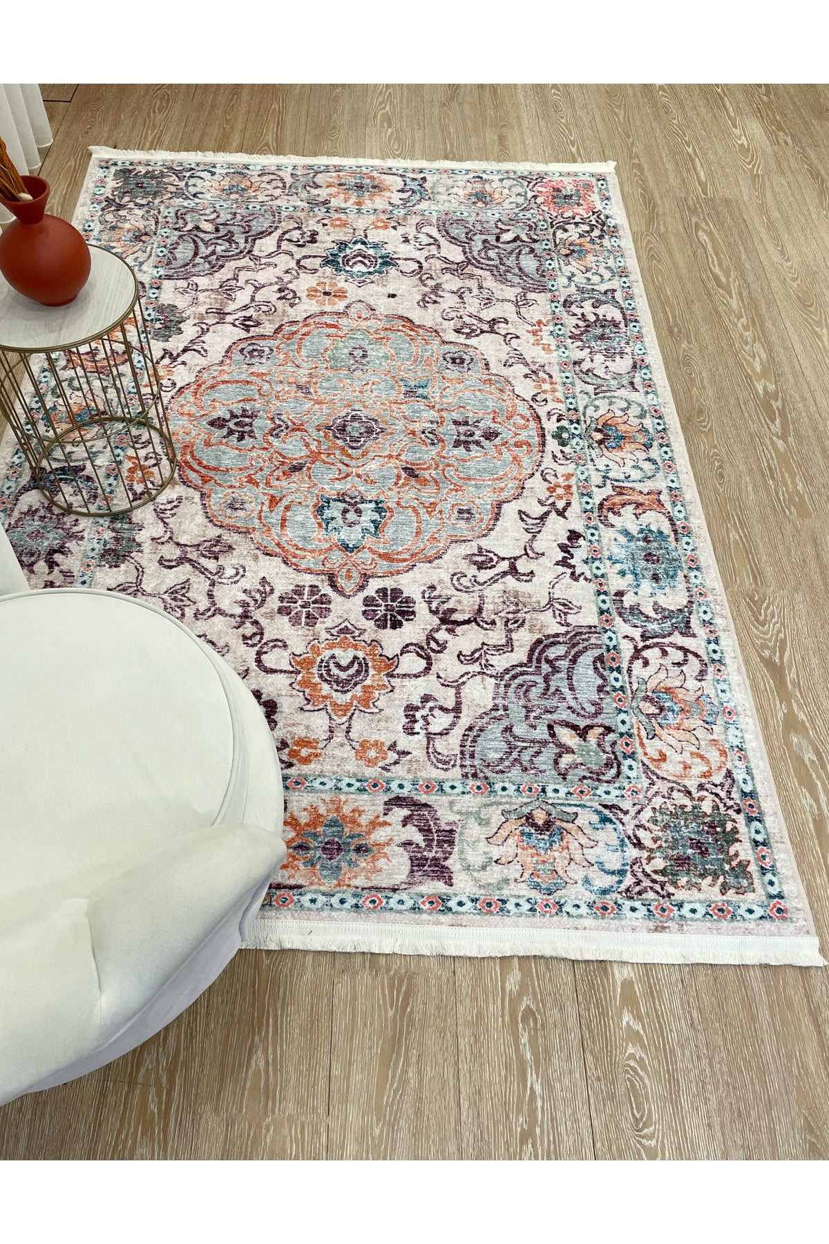 Vintage-Look Classic Salon Rug - Gray-Teal
