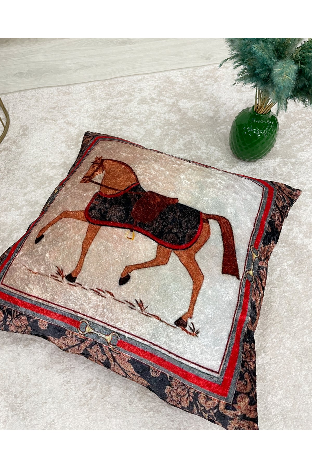 Horse Pattern Velvet Cushion 45x45