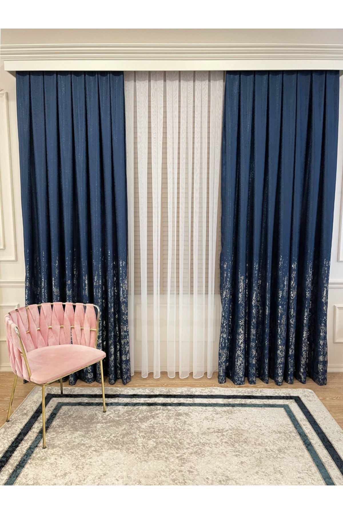 Jacquard Ground Foil Print 1/3 Dense Pleat Blackout Curtain - Beige - Gold Foil