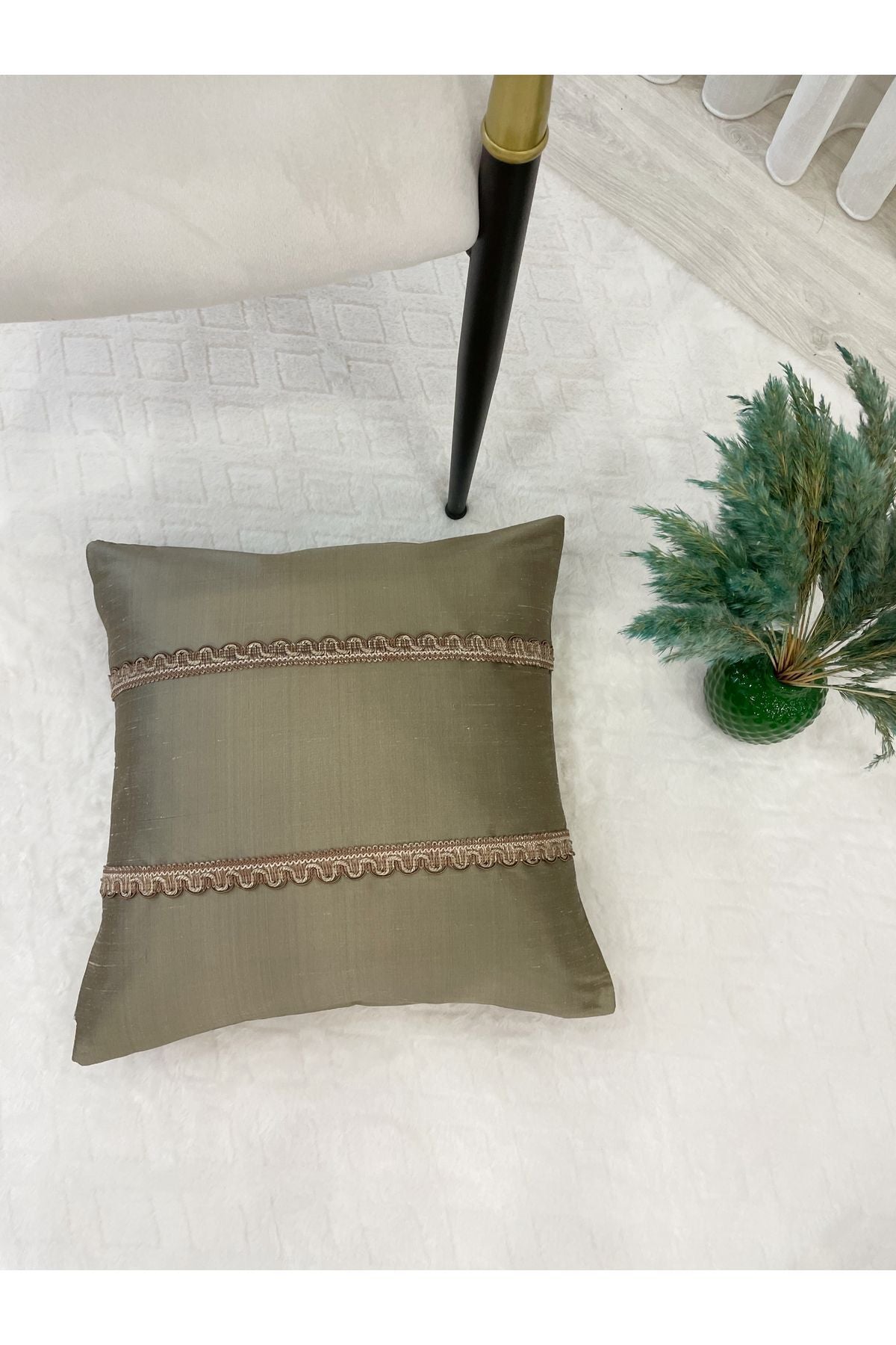 Imported Silk Cushion Pillow Cover with Cord (45x45) (Mink Brown Cord)